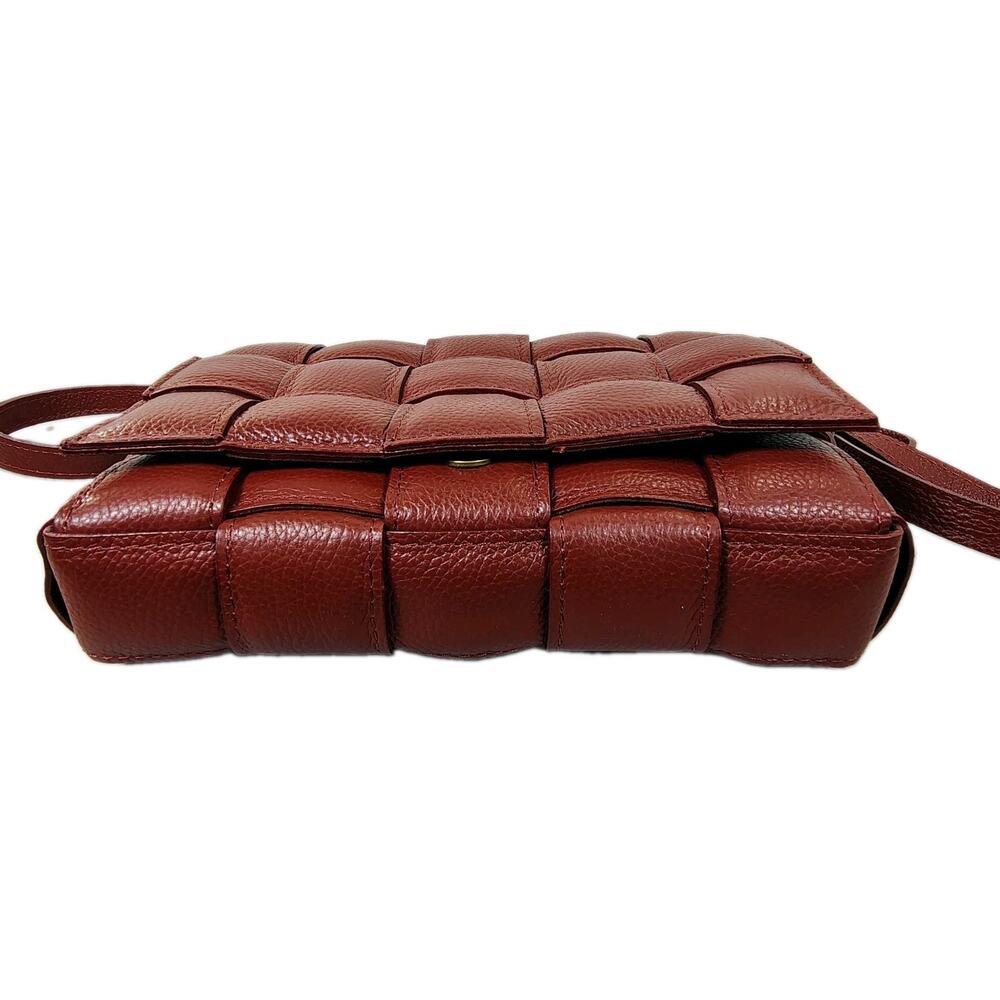 Viola Castellani Crossbody Bag Dark Red Woven Pebbled Leather Made in Italy EUC - Picture 3 of 11